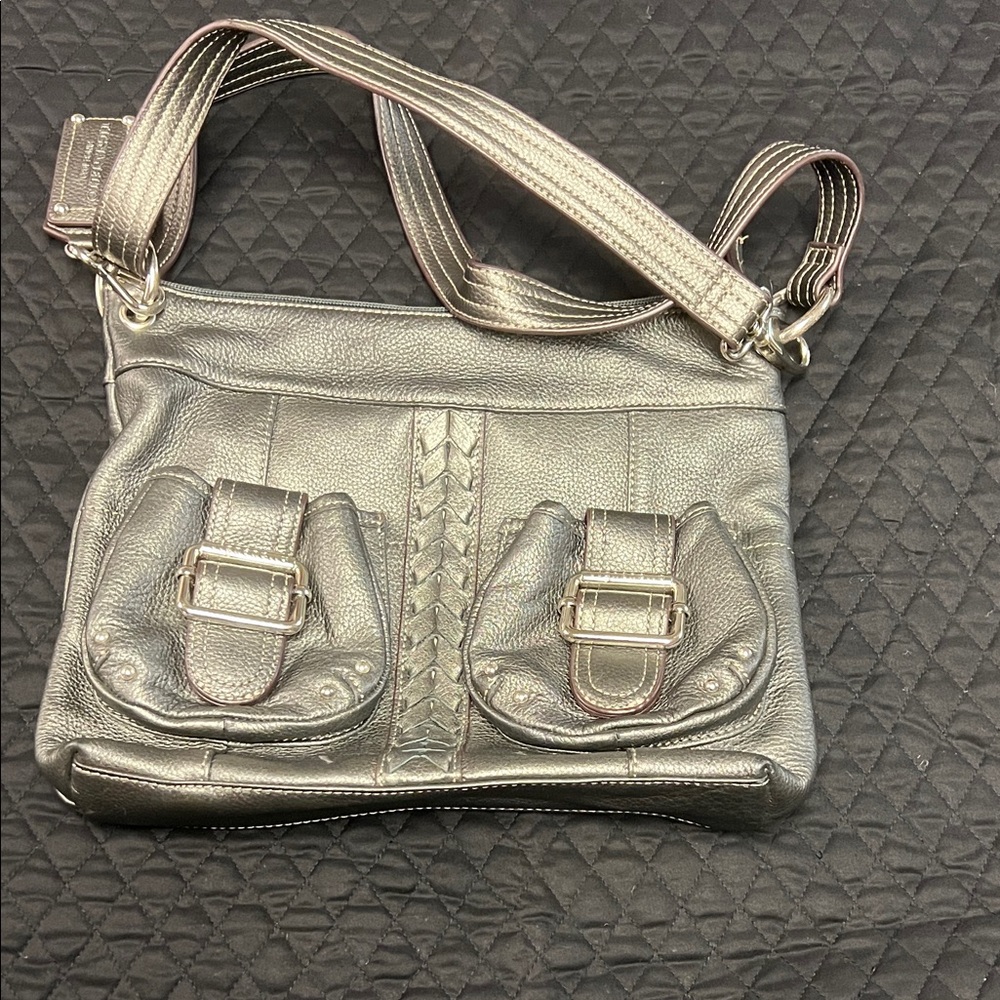 Tignanello Metallic Silver Leather Crossbody Bag